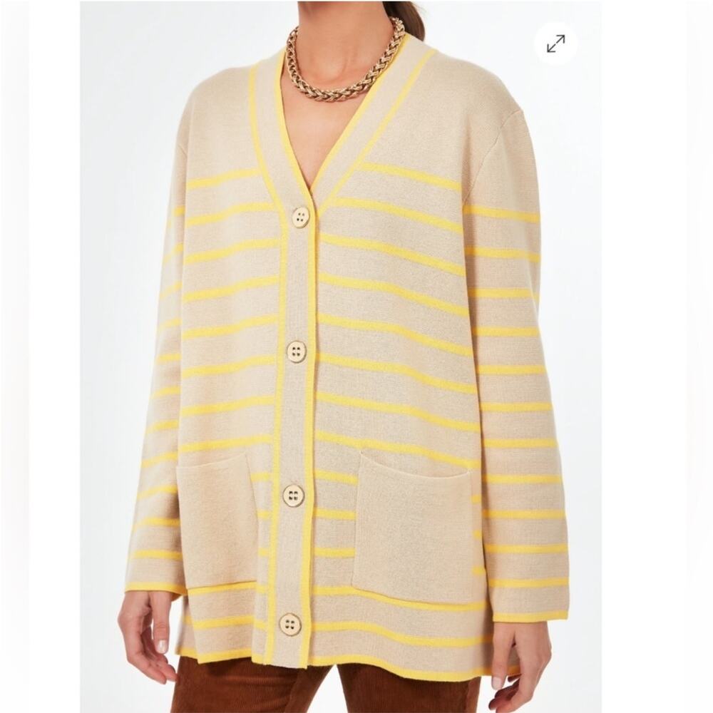 Tuckernuck Lauren Cardigan Oversized Striped Knit Chai Yellow XXL